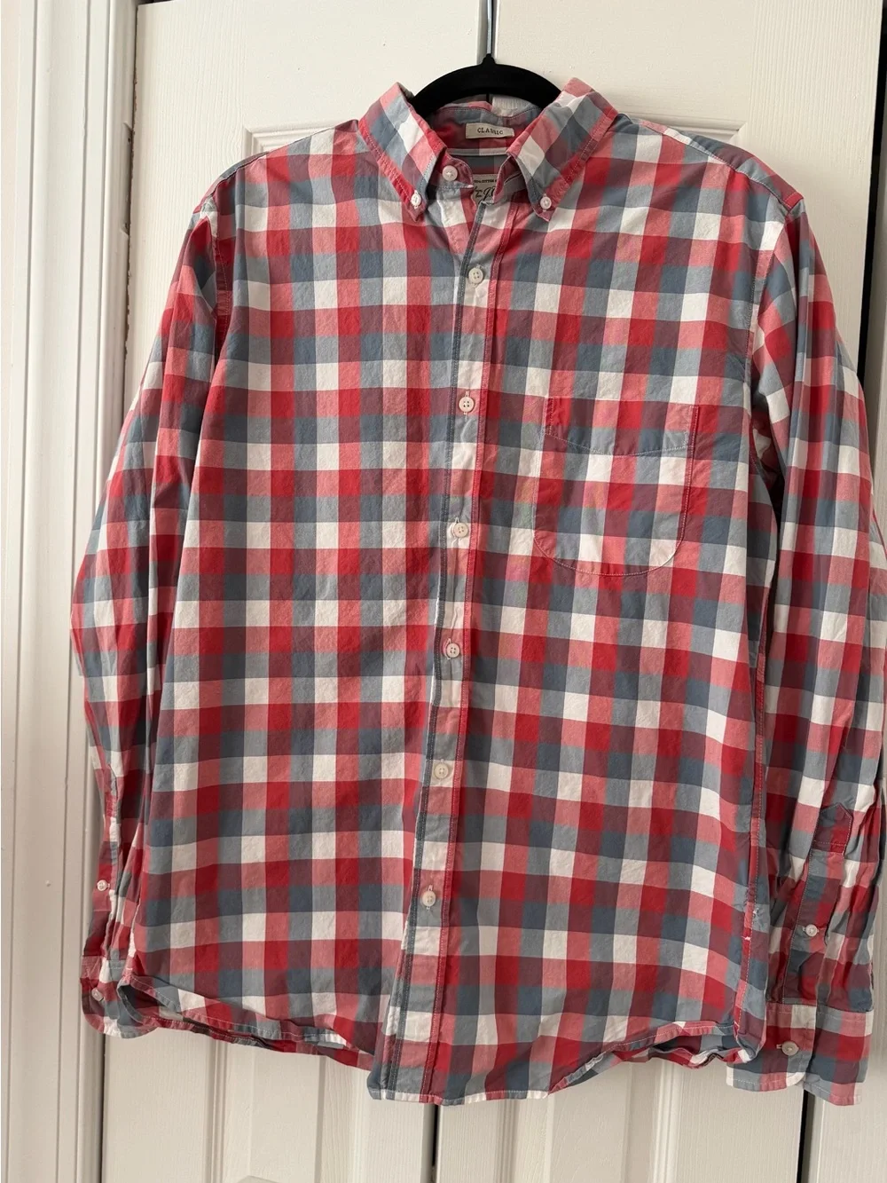 J.Crew Slim Secret Wash Plaid Button Down Shirt Men’s Medium Red Blue Cotton